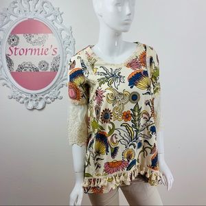 Multiples / Floral Embroider Lace Tassel Tunic